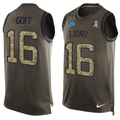 Detroit Lions #16 Jared Goff Green Men's Stitched Limited Salute To Service Tank Top Jersey