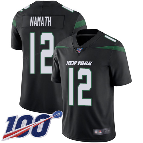 Jets #12 Joe Namath Black Alternate Men's Stitched 100th Season Vapor Limited Jersey