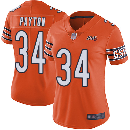 Bears #34 Walter Payton Orange Women's Stitched Limited Rush 100th Season Jersey