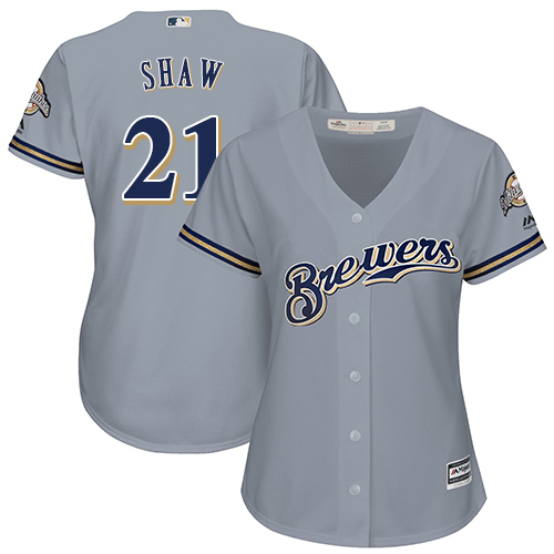Milwaukee Brewers #21 Travis Shaw Grey Road Women's Stitched Jersey Womens