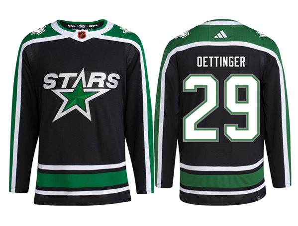 Dallas Stars #29 Jake Oettinger Men's Adidas Reverse Retro 2.0 Authentic Player Jersey - Black