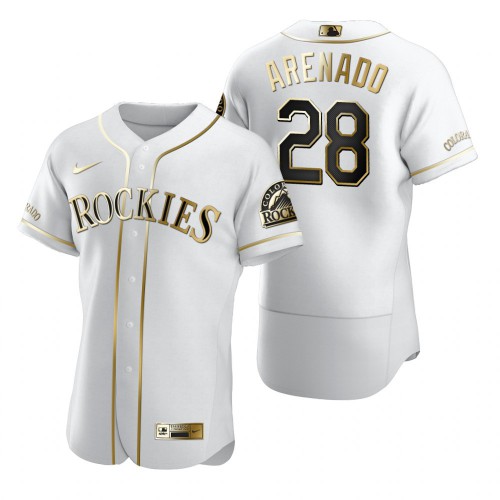Colorado Colorado Rockies #28 Nolan Arenado White Men's Authentic Golden Edition Jersey Men's