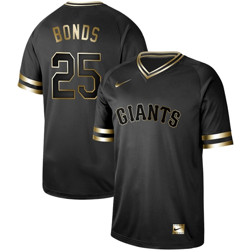 San Francisco Giants #25 Barry Bonds Black Gold Authentic Stitched Jersey Men's