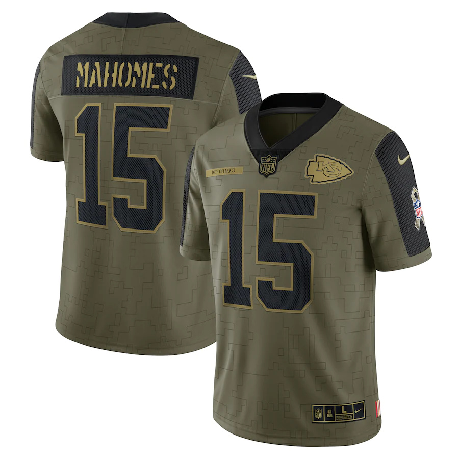 Kansas City Chiefs #15 Patrick Mahomes Olive 2021 Salute To Service Limited Player Jersey