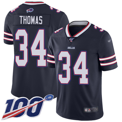 Buffalo Bills #34 Thurman Thomas Navy Men's Stitched Limited Inverted Legend 100th Season Jersey Men's