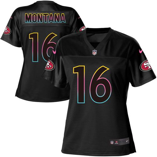 49ers #16 Joe Montana Black Women's Fashion Game Jersey