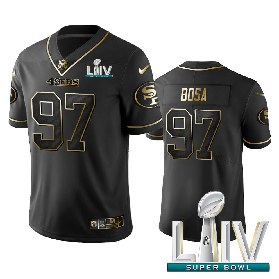 49ers #97 Nick Bosa Black Golden Super Bowl LIV 2020 Limited Edition Stitched Jersey