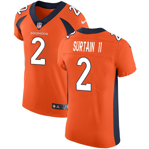 Broncos #2 Patrick Surtain II Orange Team Color Men's Stitched Vapor Untouchable Elite Jersey