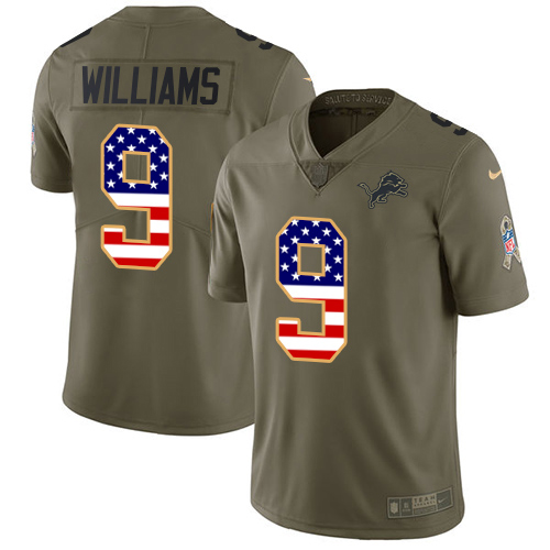 Lions #9 Jameson Williams Olive/USA Flag Men's Stitched Limited 2017 Salute To Service Jersey
