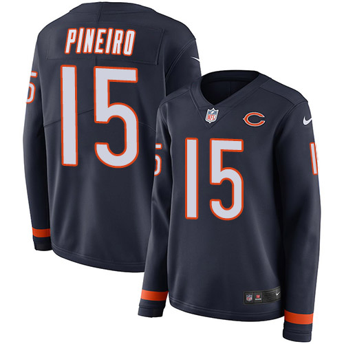 Chicago Bears #15 Eddy Pineiro Navy Blue Team Color Women's Stitched Limited Therma Long Sleeve Jersey Womens