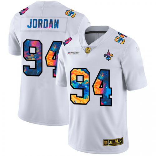 New Orleans New Orleans Saints #94 Cameron Jordan Men's White Multi-Color 2020 Crucial Catch Limited Jersey Men's