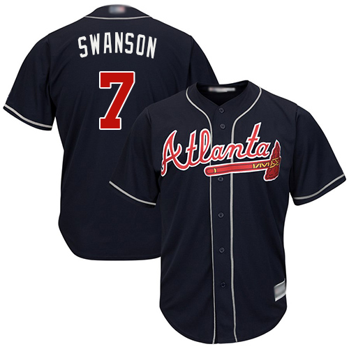 Atlanta Braves #7 Dansby Swanson Navy Blue Cool Base Stitched Youth Jersey Youth
