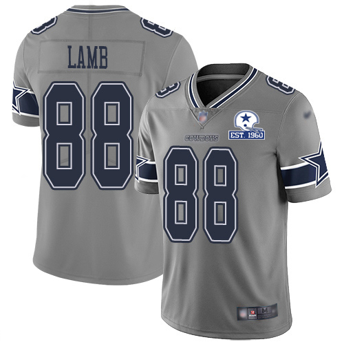 Cowboys #88 CeeDee Lamb Gray Men's Stitched With Established In 1960 Patch Limited Inverted Legend Jersey