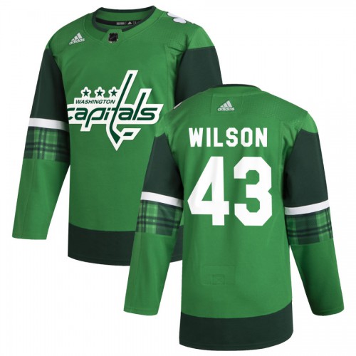 Washington Washington Capitals #43 Tom Wilson Men's Adidas 2020 St. Patrick's Day Stitched Jersey Green Men's