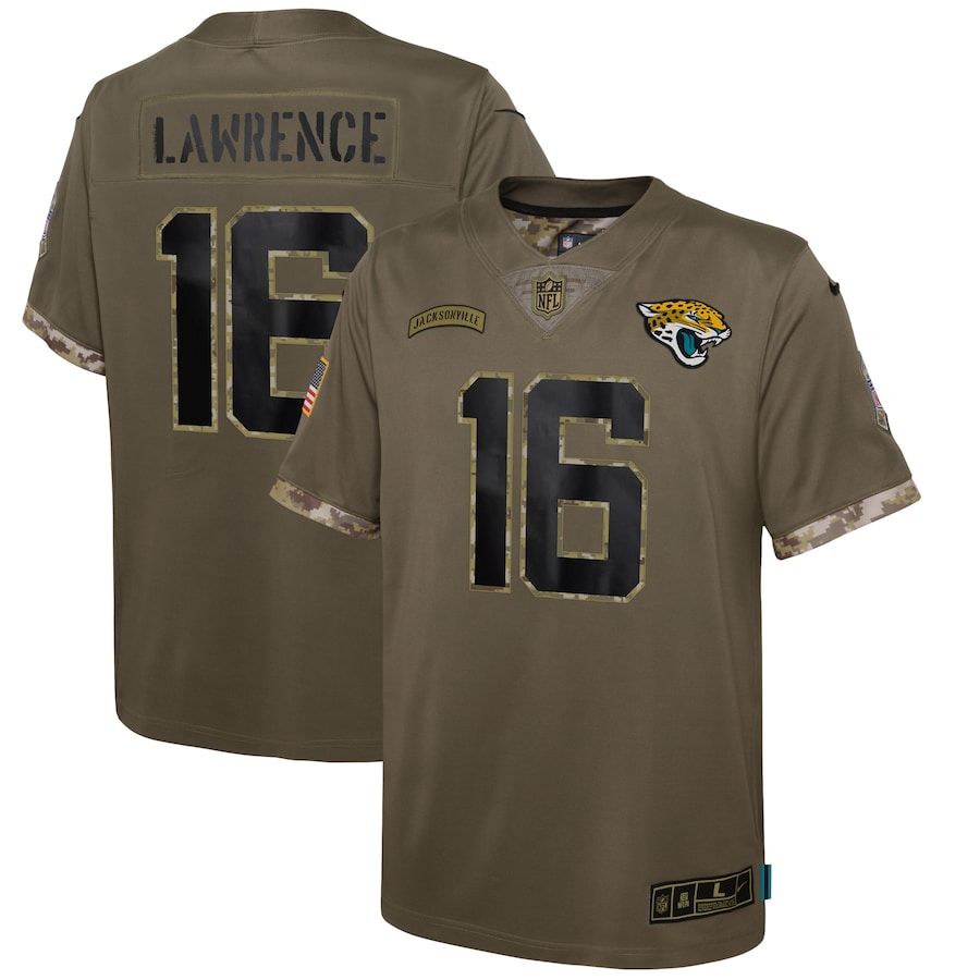 Jacksonville Jaguars #16 Trevor Lawrence Youth 2022 Salute To Service Limited Jersey - Olive