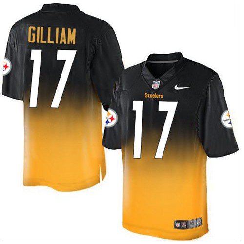 Pittsburgh Steelers #17 Joe Gilliam Black/Gold Men's Stitched Elite Fadeaway Fashion Jersey Men's