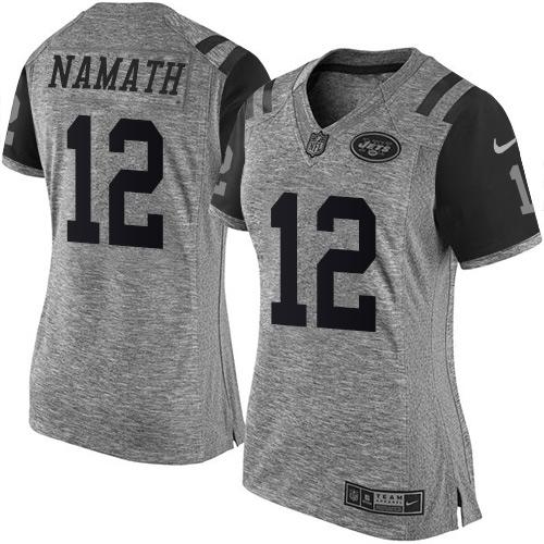 Jets #12 Joe Namath Gray Women's Stitched Limited Gridiron Gray Jersey