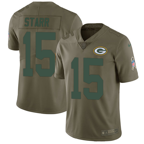 Packers #15 Bart Starr Olive Men's Stitched Limited 2017 Salute To Service Jersey