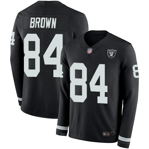 Las Vegas Raiders #84 Antonio Brown Black Team Color Men's Stitched Limited Therma Long Sleeve Jersey Men's