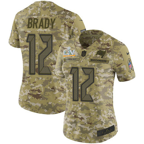 Buccaneers #12 Tom Brady Camo Women's Super Bowl LV Bound Stitched Limited 2018 Salute To Service Jersey