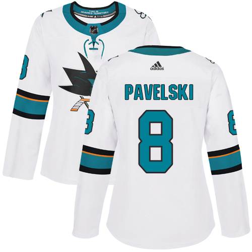 Adidas San Jose Sharks #8 Joe Pavelski White Road Authentic Women's Stitched Jersey Womens
