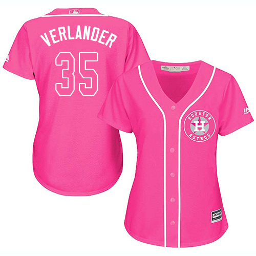 Houston Astros #35 Justin Verlander Pink Fashion Women's Stitched Jersey Womens