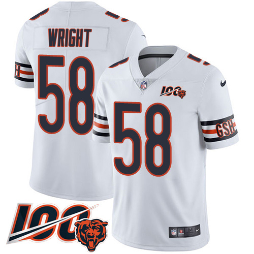 Bears #58 Darnell Wright White Youth Stitched 100th Season Vapor Limited Jersey
