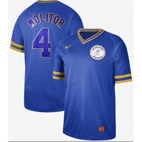 Milwaukee Brewers #4 Paul Molitor Royal Authentic Cooperstown Collection Stitched Jersey Men's