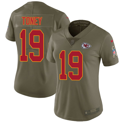 Chiefs #19 Kadarius Toney Olive Women's Stitched Limited 2017 Salute To Service Jersey