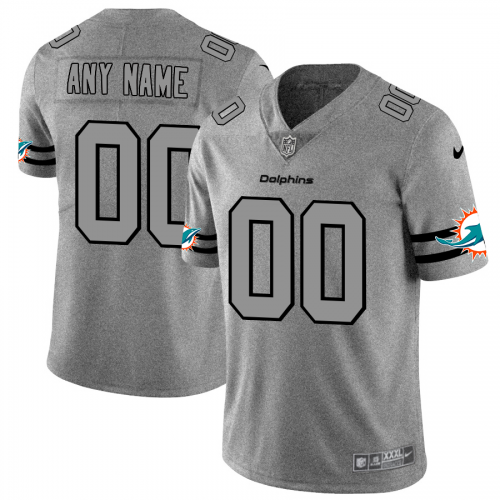 Miami Dolphins Custom Men's Gray Gridiron II Vapor Untouchable Limited Jersey