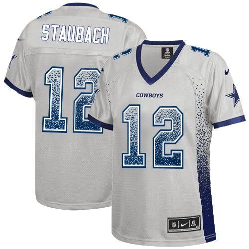 Cowboys #12 Roger Staubach Grey Women's Stitched Elite Drift Fashion Jersey
