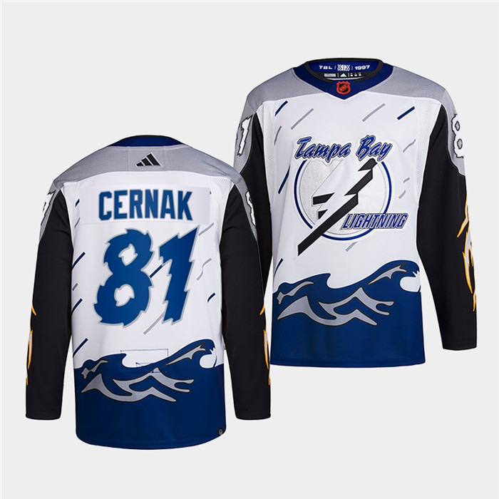 Tampa Bay Lightning #81 Erik Cernak Men's Adidas Reverse Retro 2.0 Authentic Player Jersey - White