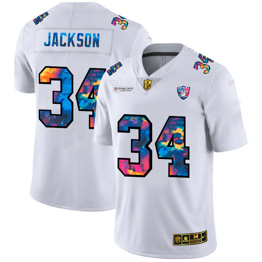 Las Vegas Raiders #34 Bo Jackson Men's White Multi-Color 2020 Crucial Catch Limited Jersey