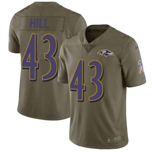 Baltimore Ravens #43 Justice Hill Olive Youth Stitched Limited 2017 Salute To Service Jersey Youth