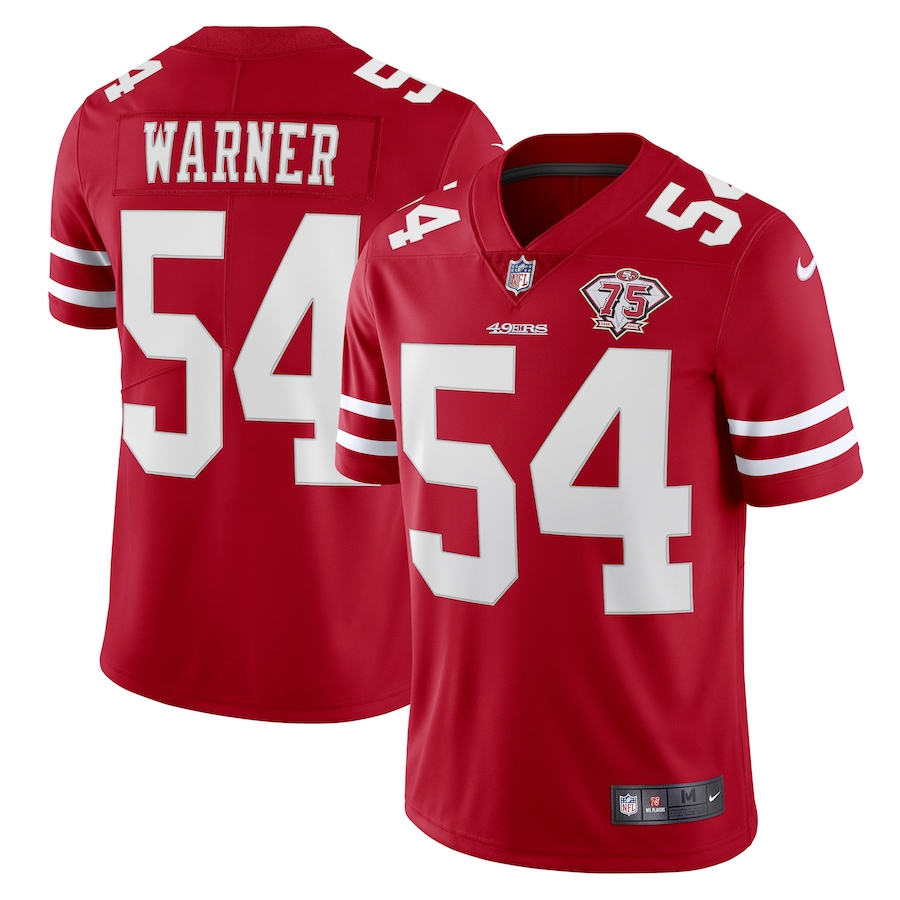 49ers #54 Fred Warner Red Men's 75th Anniversary Stitched Vapor Untouchable Limited Jersey