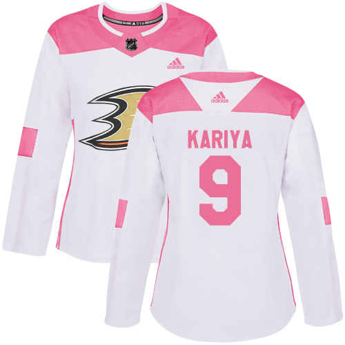 Adidas Anaheim Ducks #9 Paul Kariya White/Pink Authentic Fashion Women's Stitched Jersey Womens