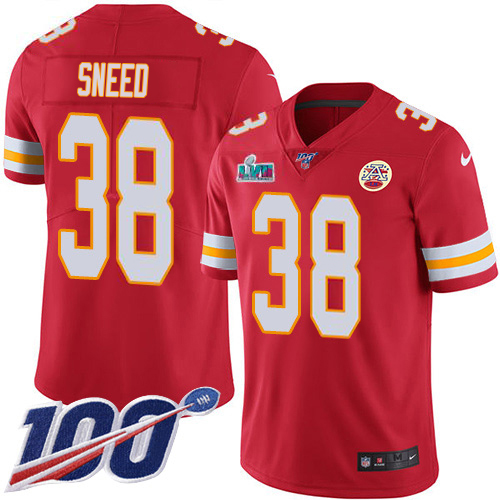 Chiefs #38 L'Jarius Sneed Red Team Color Super Bowl LVII Patch Men's Stitched 100th Season Vapor Limited Jersey