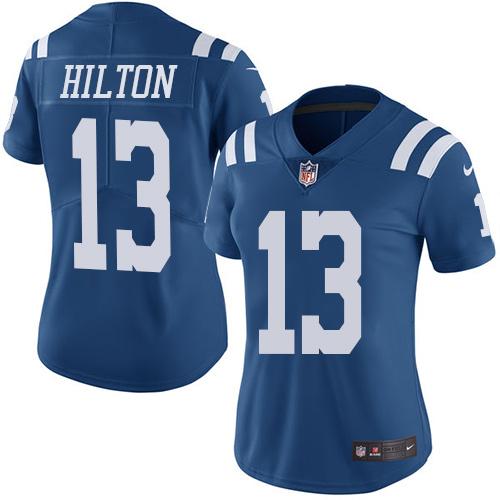 Colts #13 T.Y. Hilton Royal Blue Women's Stitched Limited Rush Jersey
