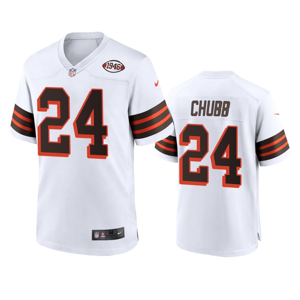 Men's Browns #24 Nick Chubb 1946 Collection Alternate Game Limited Jersey - White