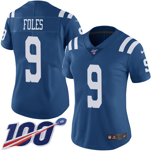 Colts #9 Nick Foles Royal Blue Women's Stitched Limited Rush 100th Season Jersey