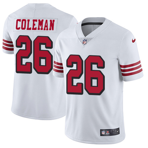 San Francisco 49ers #26 Tevin Coleman White Rush Men's Stitched Vapor Untouchable Limited Jersey Men's