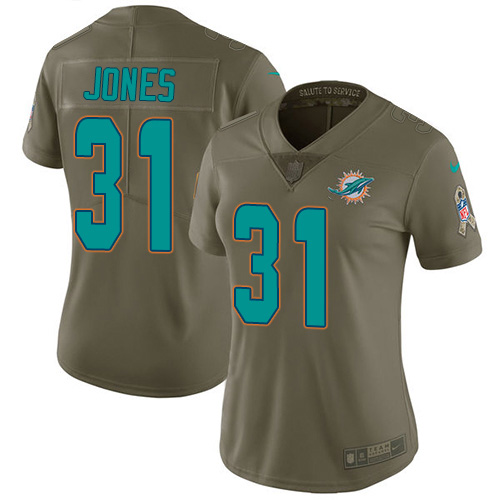 Miami Dolphins #31 Byron Jones Olive Women's Stitched Limited 2017 Salute To Service Jersey Womens