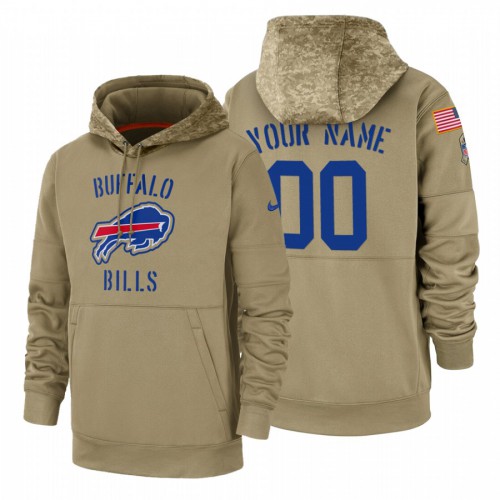 Buffalo Bills Custom Tan 2019 Salute To Service Name & Number Sideline Therma Pullover Hoodie