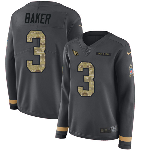 Cardinals #3 Budda Baker Anthracite Salute To Service Women's Stitched Limited Therma Long Sleeve Jersey