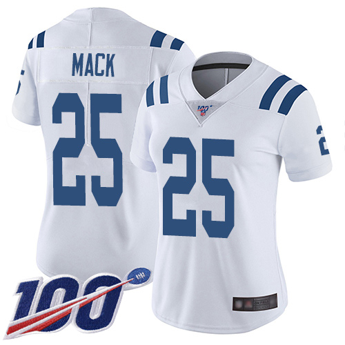 Indianapolis Colts #25 Marlon Mack White Women's Stitched 100th Season Vapor Limited Jersey Womens
