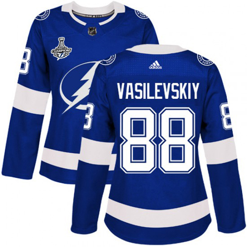 Adidas Tampa Bay Lightning #88 Andrei Vasilevskiy Blue Home Authentic Women's 2020 Stanley Cup Champions Stitched Jersey Womens