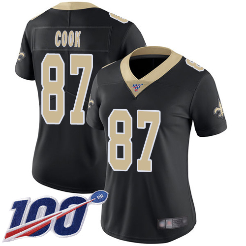New Orleans Saints #87 Jared Cook Black Team Color Women's Stitched 100th Season Vapor Limited Jersey Womens
