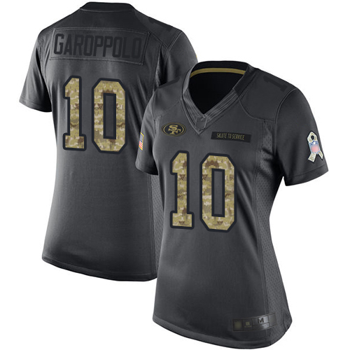 49ers #10 Jimmy Garoppolo Black Women's Stitched Limited 2016 Salute To Service Jersey