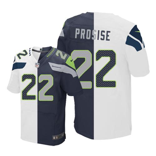 Seattle Seahawks #22 C. J. Prosise White/Steel Blue Men's Stitched Elite Split Jersey Men's