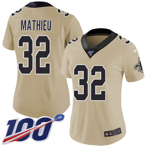 Saints #32 Tyrann Mathieu Gold Women's Stitched Limited Inverted Legend 100th Season Jersey